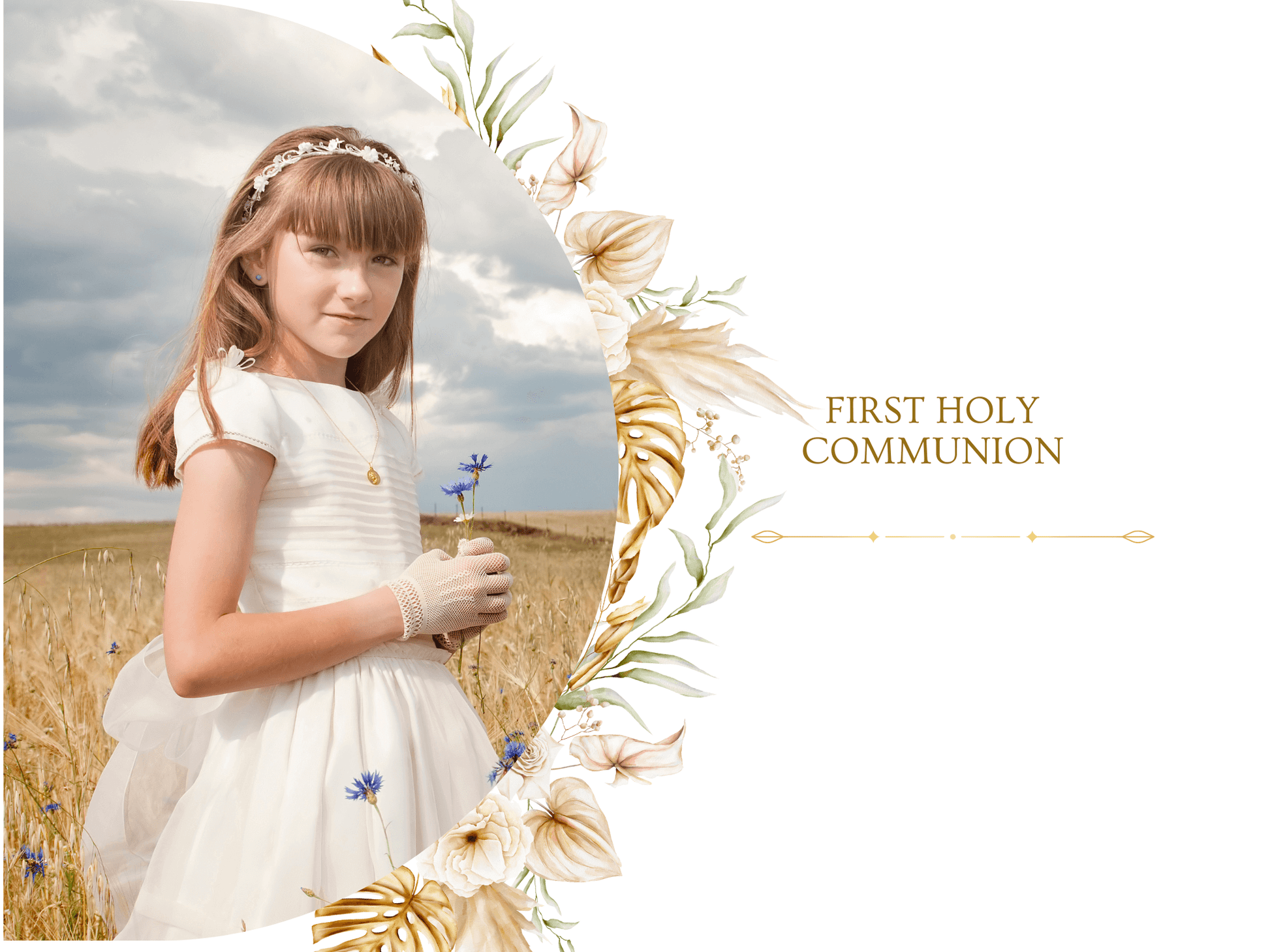 Personalised communion photo slate featuring a girl in a white dress for her first holy communion.