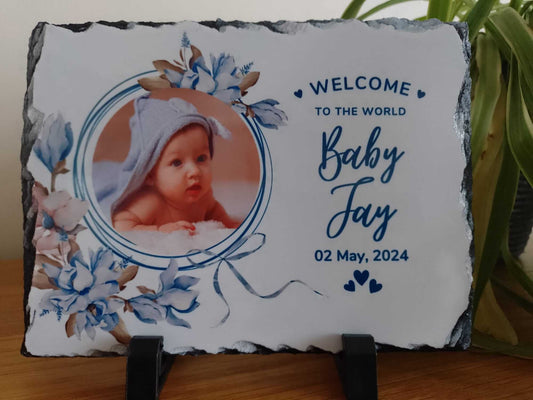 Personalised Baby Boy Photo Slate