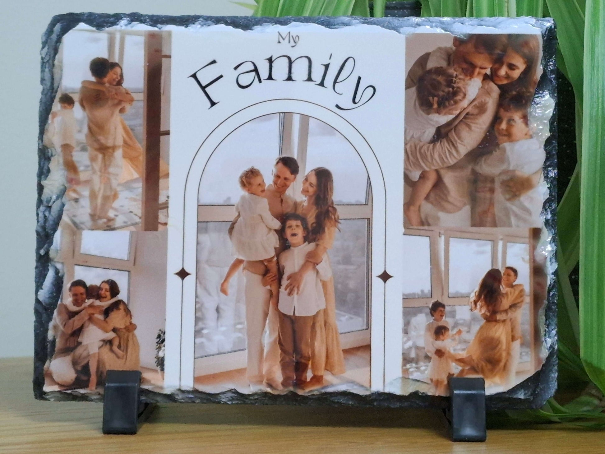 Personalised family photo slate featuring cherished family moments and heartfelt memories.