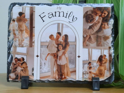 Personalised family photo slate featuring cherished family moments and heartfelt memories.